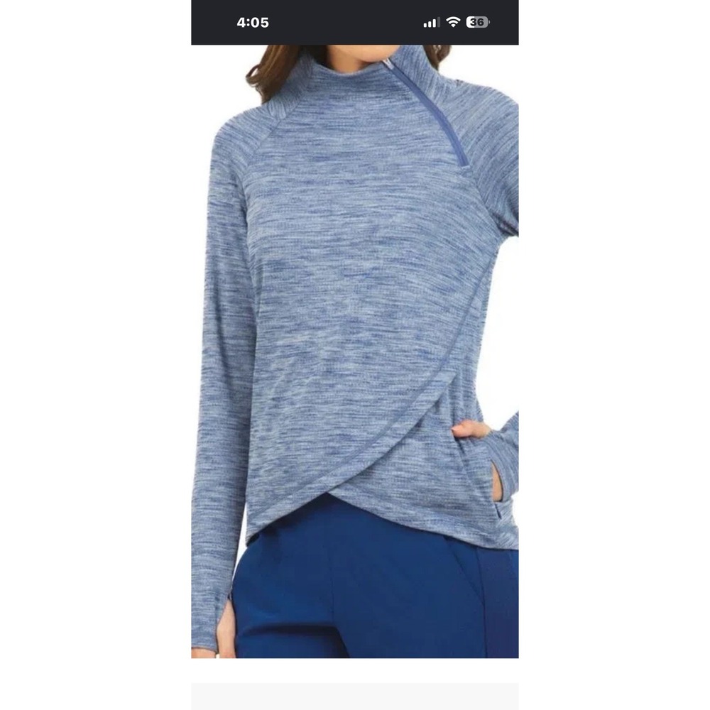 Ibkul Mock Neck Pullover Large Blue Zip Asymmetrical Golf Tennis UPF 50+ (C1)